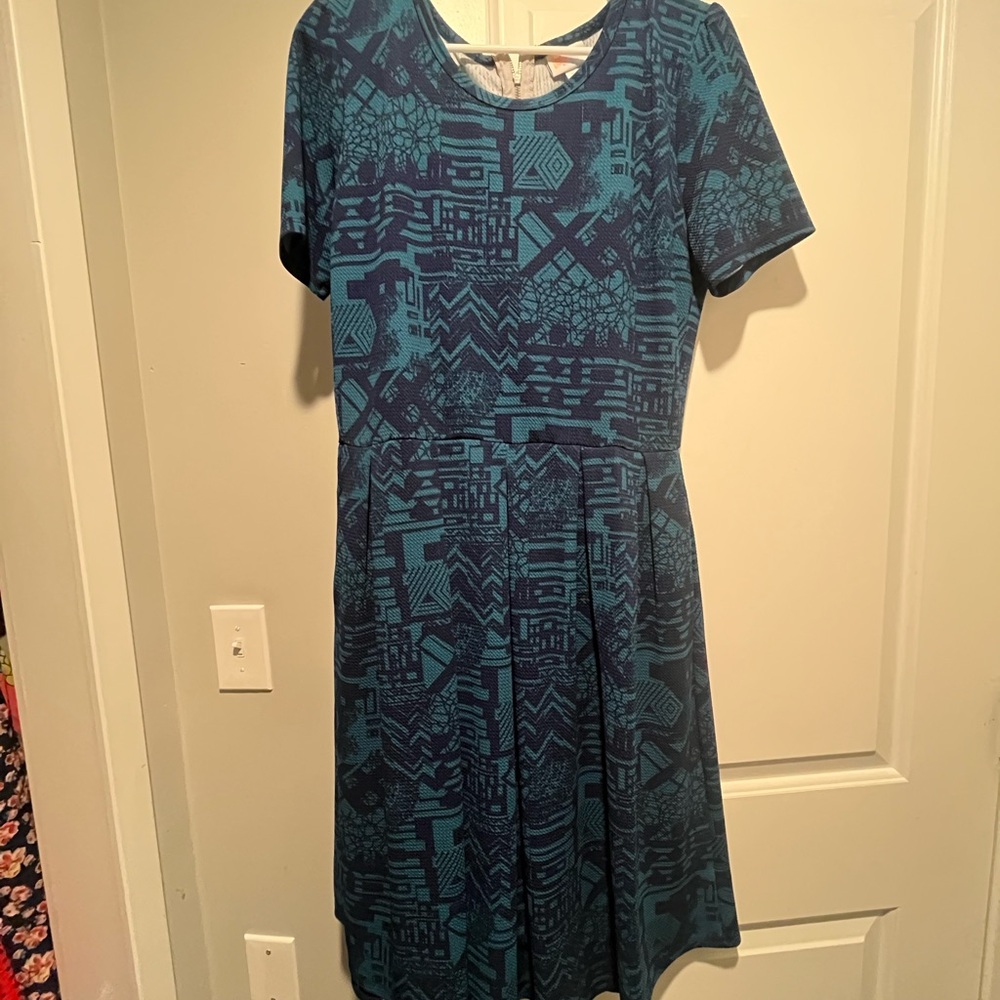 LuLaRoe Teal Geometric Midi Dress